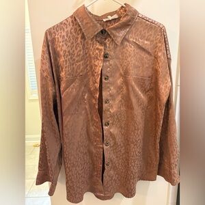 Peach Love Satin Leopard Button Up